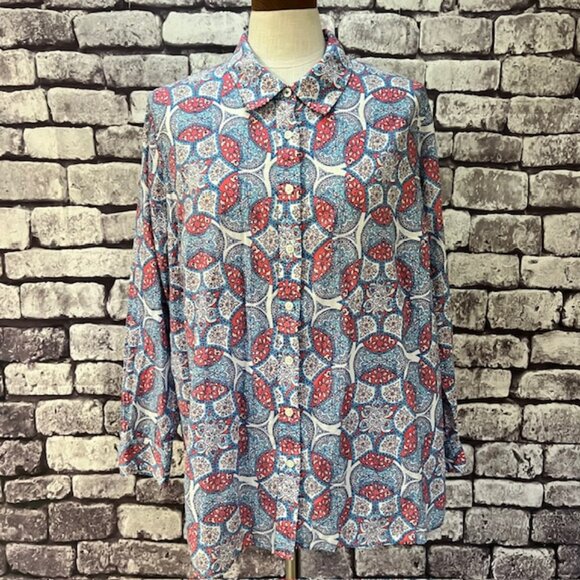 Talbots Blue, White & Pink Button Down Blouse Size 2X - Picture 1 of 9